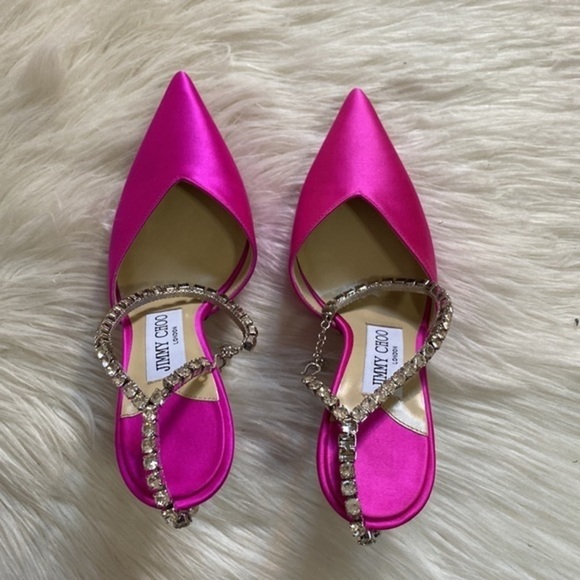 Jimmy Choo Saeda‎ 100mm satin crystal ankle strap pump size 35.5EU - Picture 6 of 16